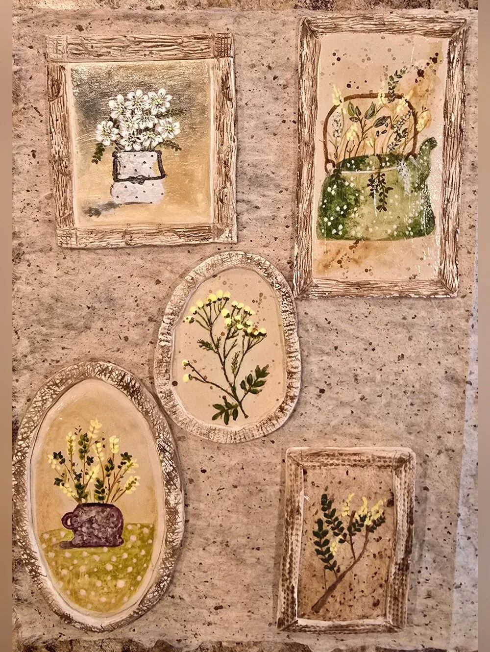 Handmade Mini Rustic Acrylic Floral Plaques Country Botanical Wall Decor Art